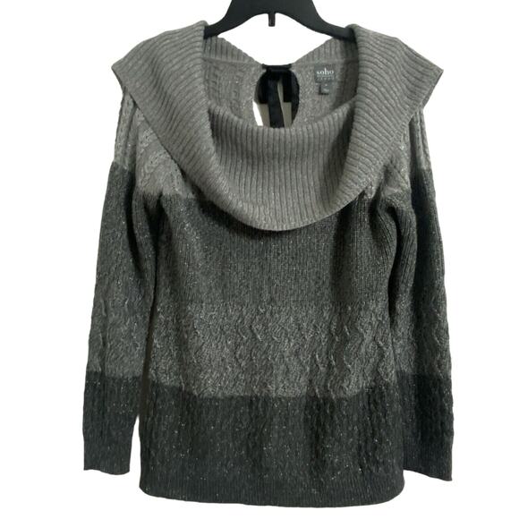 Soho NY & Co Jeans Sweater Charcoal Melange Off Shoulder Tie Back Women's Size M - Picture 1 of 8